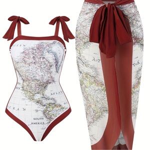 World Map Swimsuit One Piece Bathing Suit